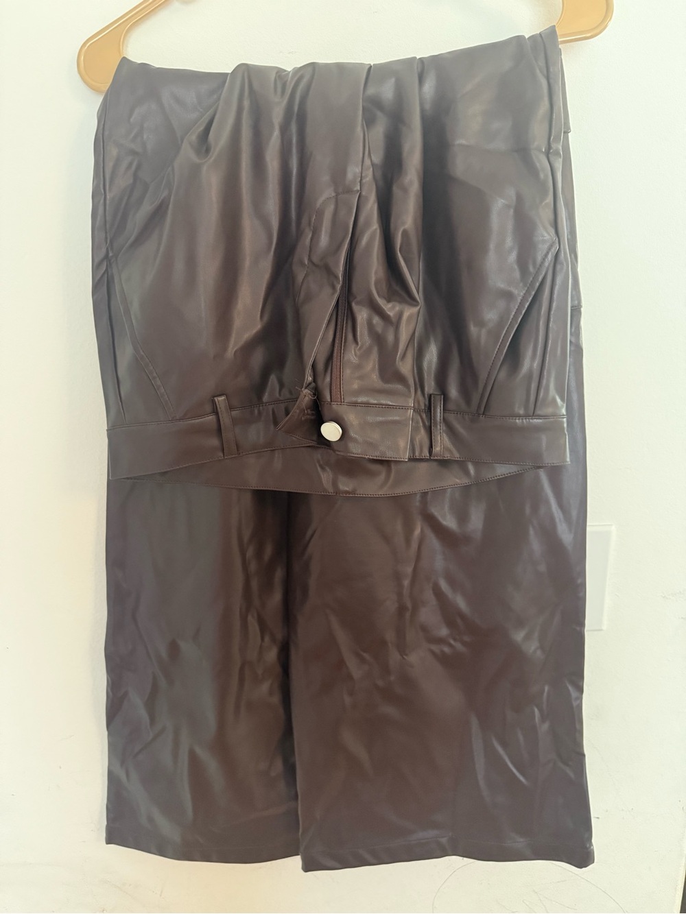 Anewsta Faux Leather Midi Skirt in Dark Brown